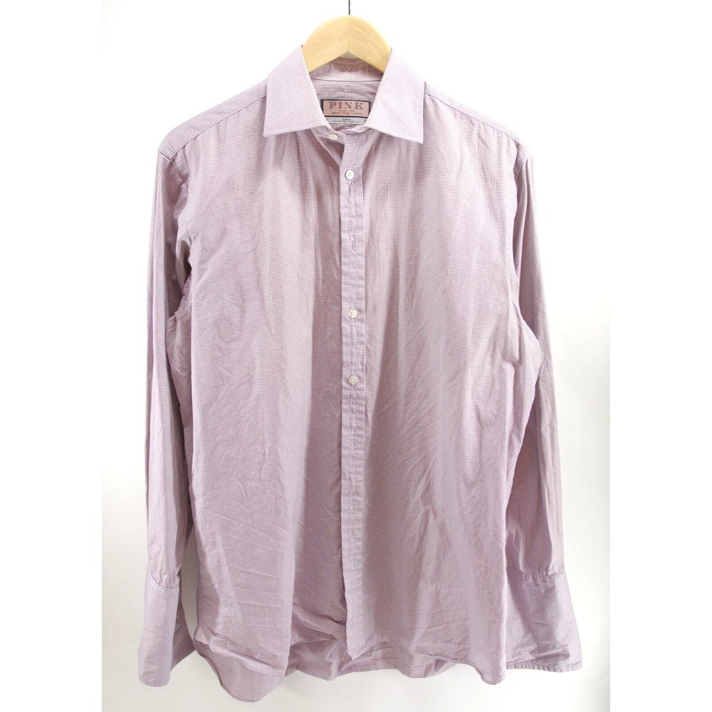 Thomas Pink Shirt Pink Plaid French Cuff Jermyn Street London 34 made‎ in UK
